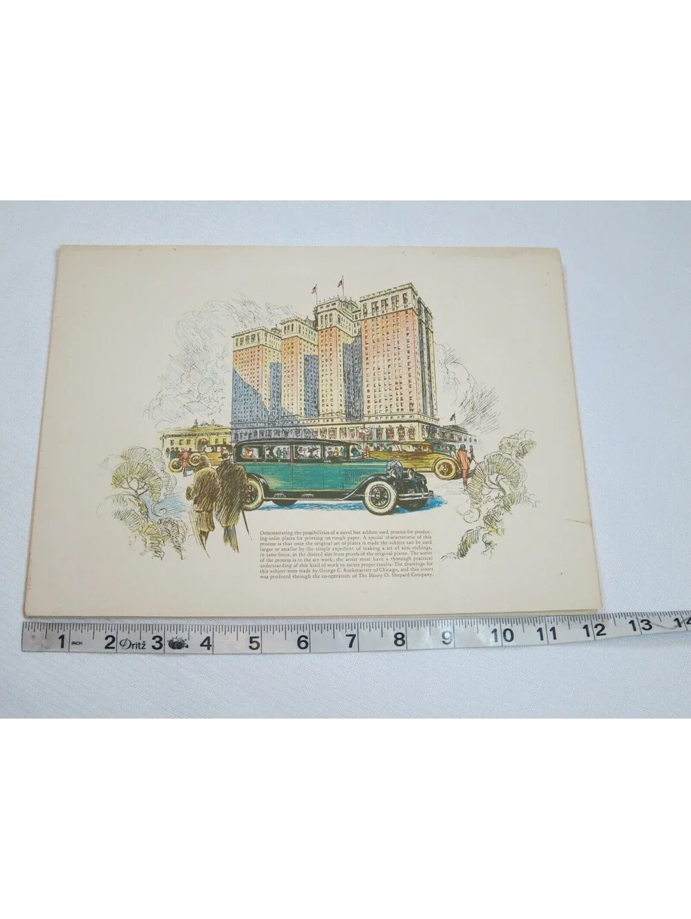 Vintage 1920s Chicago Art Print Automobiles & Skyscraper Buildings 9 x 12 RARE